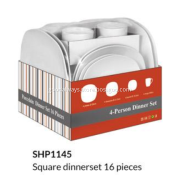 16 Pieces Square White Porcelain Dinner Set Shrink Packing Pallet Packing